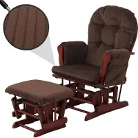 Mendler Relaxsessel HWC-C76, Schaukelstuhl Sessel Schwingstuhl mit Hocker Stoff Cord 320g/m² braun Gestell dunkel