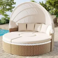 OEM Sonnenschirm Set aus Rattan, ausziehbar, 4 Sitzplätze