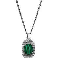 KUZZOI Lange Kette "Halskette Siegelring Malachit Grün Bikerring 925 Silber" Gr. 60, silber, Halsketten, Herren, ohne Stein, Silber 925 (Sterlingsilber), Lange Kette
