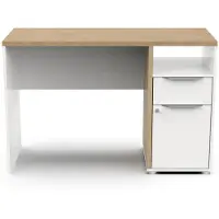 CALICOSY - Schreibtisch mit 1 Tür, 1 Schublade und 1 Fach, Eiche und mattweißes Nachbildung, H77,4 cm - ACCESS