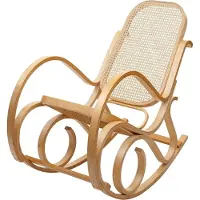 Mendler Schaukelstuhl M41, Schwingsessel Fernsehsessel, Massiv-Holz Rattan, - Eiche-Optik