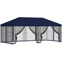 Syfax Pavillon mit Seitenwänden 6 x 3 m Blau Polyester und Stahl