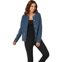 Witt Blusenblazer "Blusenblazer Blusenblazer mit Stickerei und Glitzersteinchen", Damen, Gr. 36, blau (blau, bleached), Elegant, Rundhals, Blazer Blusenblazer