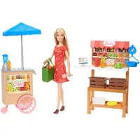 Mattel GJB65 - Barbie - Süßer Obstgarten Bauernhof Spielset mit Puppe, Wochenmarkt
