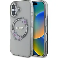 GUESS case passend für IPHONE 16 kompatibel mit MagSafe GUHMP16SHFWFCK (IML Flowers Wreath) black