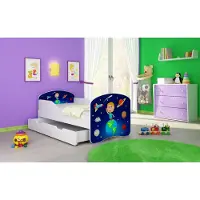 ACMA I Jugendbett Kinderbett Junior-Bett Komplett-Set mit Matratze Lattenrost Weiß 22 Kosmos 140x70 + Bettkasten