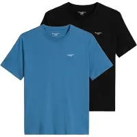 Marc O'Polo T-Shirt DENIM "T-Shirt T-Shirt, SSL, Logo Print, Reg F 2er Pack", Herren, Gr. M, bunt (schwarz, blau), Obermaterial: 100% Baumwolle CO., Shirts T-Shirt
