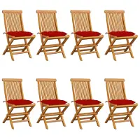vidaXL Klappstühle mit roten Kissen, 8-teilig, Massivholz Teakholz