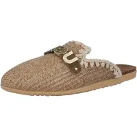 Mou für Damen. MU.SW731011K Ballerina-Pantoffeln mit offenem Absatz aus braunem Bast (41), Wohnung, Keine, Lässig, Raffia