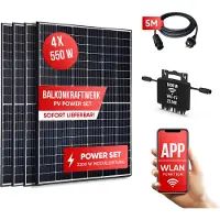 Jet-Line Solaranlage Balkon oder Dach XXL Power 2200 W (4x550W) Module + Wechselrichter 1800 W drosselbar. Balkonsolar kleine PV Anlage
