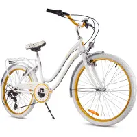 Sun baby Heart Bike Mädchenfahrrad 24 Zoll, Fahrrad für Mädchen ab 8 Jahre, 7-Gang Shimano, V-Brake, Gepäckträger, Reflektoren (Weiß-Gold, 24 Zoll)