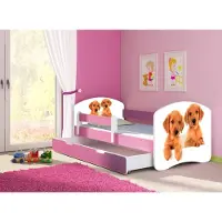 ACMA Jugendbett Kinderbett Junior-Bett Komplett-Set mit Matratze Lattenrost und Rausfallschutz Rosa 39 Welpen 160x80 + Bettkasten