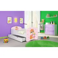 ACMA I Jugendbett Kinderbett Junior-Bett Komplett-Set mit Matratze Lattenrost Weiß 33 Miezekatzen 140x70 + Bettkasten