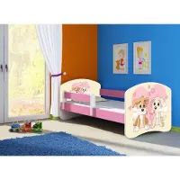 ACMA Jugendbett Kinderbett Junior-Bett Komplett-Set mit Matratze Lattenrost und Rausfallschutz Rosa 12 Welpen 140x70