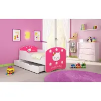 ACMA I Jugendbett Kinderbett Junior-Bett Komplett-Set mit Matratze Lattenrost Weiß 16 Sweet Kitty 2 140x70 + Bettkasten