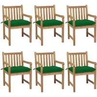 Syfax Gartenstühle 6 Stk. mit Grünen Kissen Massivholz Teak