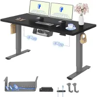 FlexiSpot E1 Pro Elektrisch Höhenverstellbarer Schreibtisch 140x80cm 25MM EINTEILIGE TISCHPLATTE Doppelmotor 120KG Tragkraft 4 Speicherplätze, Schwarz