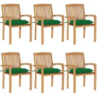 The Living Store Stapelbare Gartenstühle mit Kissen 6 Stk. Massivholz Teak