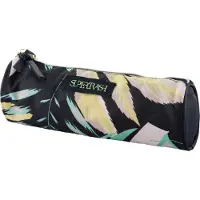 Supertrash Federmäppchen Schwarz mit Blattaufdruck, goldenem Anhänger, Reißverschluss, 22x8 cm
