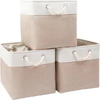 OEM Faltbare Stoffbehalter 33x38x33 cm Beige/Weiß 3er Set