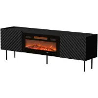 Mirjan 24 TV-Lowboard Lucca 180 2D mit Kamin, RTV Schrank mit zwei Drehtüren, TV-Schranke, Wohnzimmer (Farbe: Schwarz)