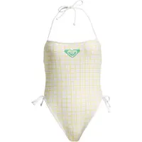 Roxy Badeanzug "The Swell RV One-Piece", Damen, Gr. XL, gelb (cloud dancer swell plaid), Recycling-Polyester, Badeanzüge Badeanzug