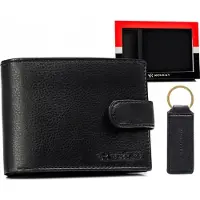 Rovicky | Geschenkset: Geldbörse und Schlüsselanhänger, aus ökologischem Leder, Schwarz, 11.5x8.5 cm