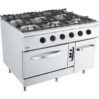CombiSteel Gasherd mit 6 Brenner - Gasbackofen, 6x 8,5 kW, 1200 x 900 x 900 mm