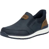 Rieker Slipper "Ready2GO", Herren, Gr. 40, Textil, blau (dunkelblau, braun), Lederimitat, Schuhe Slipper, Schlupfschuh, Halbschuh, Slip-on Sneaker mit Stretcheinsätze