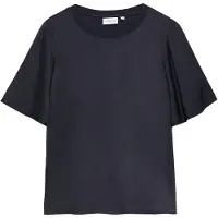 Comma T-Shirt , Damen, Gr. 46, schwarz (navy), Single Jersey, Obermaterial: 95% Viskose, 5% Elasthan, unifarben, regular fit normal, Rundhals, Shirts T-Shirt, mit geripptem Ausschnitt