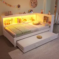 Sweiko Daybett, 90 x 200 cm, Schlafsofa, Tagesbett mit ausziehbarem Bett, Mit LED-Leuchten, Mit Steckdose, 1 USB-Anschlüssen, 1 Typ-C ausgestattet, Ohne Matratze, Weiß
