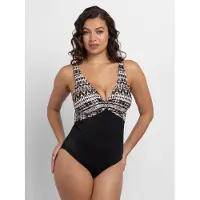 Dorina Badeanzug "Togo Mago", Damen, Gr. M, N-Gr, schwarz, Microfaser, Obermaterial: 74% Polyester, 15% Elasthan, 11% Polyamid, Badeanzüge Badeanzug, mit tiefem V-Ausschnitt und geraffter Taille