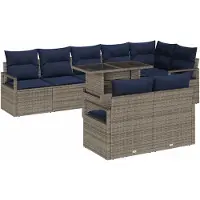 vidaXL Gartensofa-set 9 stk. 8-Sitzanzahl Grau und Marineblau
