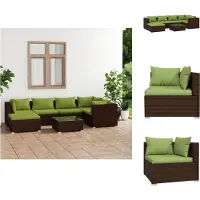 vidaXL 7-tlg. Garten-Lounge-Set mit Kissen Poly Rattan Braun - Gartenmöbel-Sets