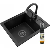 Granitan - Granitspüle - Küchenspüle - 50x40 cm - Schwarz - mit Armatur BETA und Siphon - BEST