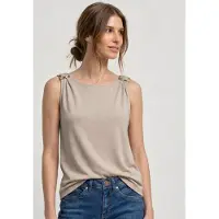 Street One Shirttop , Damen, Gr. 42, beige (clay sand), Jersey, Obermaterial: 95% Viskose, 5% Elasthan, unifarben, regular fit normal, U-Boot-Ausschnitt, Tops Shirttop, mit Schnallen Detail