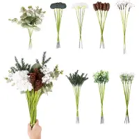 Unyqoos 70‑teiliges Set künstliche Zweige & Blumen – 60 Zweige + 10 Blüten aus Seide und Kunststoff, Hortensien & weiße Beeren, Dekoration für Hochzeit & Zuhause