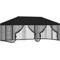 vidaXL Pavillon mit Seitenwänden 6 x 3 m Schwarz Polyester und Stahl