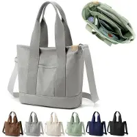 OEM Graue Canvas Schultertasche mit Reißverschluss und Fächern Medium