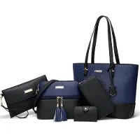 OEM Große Damenhandtaschen-Set, 5-teilig, blau/schwarz, vielseitig