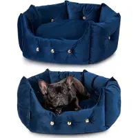 OEM Marineblaue HundesoFA Velours Luxus Hundebett für Kleine Hunde