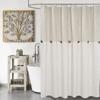OEM Beiger gestreifter Duschvorhang – rustikaler Charme – 1 Stück – Leinen-Baumwoll-Mischung – 180 cm x 180 cm