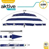OEM Winddichter Strandsonnenschirm mit UV50-Schutz, Ø 220 cm, verstellbarer Höhe und neigbarer Mast, sehr windfest, inkl. Reisebeutel