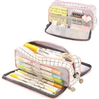 Markenlos Etui mit 3 Fächern für Schule und Büro - multifunktionale Stiftebox, Organizer und Kosmetiktasche