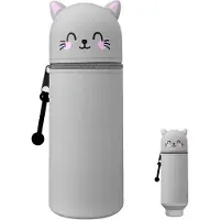 OEM Weiches Silikon Etui, 2in1, Grau, Katze, Schule, Büro