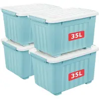 Markenlos Praktisches Set von 4 großen Aufbewahrungsboxen mit Rollen und Deckel für Zuhause und Büro