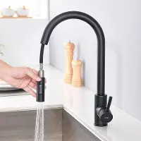 Unyqoos Schwarze Küchenarmatur – ausziehbare Brause 50 cm, 2 Strahlarten (laminar & Duschstrahl), Edelstahl, KTW-e Schläuche