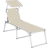 Markenlos Liegestuhl mit Armlehnen - Creme - 150 kg - 183 cm