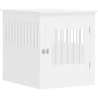 Unyqoos Hundebox XL aus Holz und Stahl – 2‑in‑1 Beistelltisch & Hundekiste, weiß, belüftetes Stahlgitter, abschließbare Tür