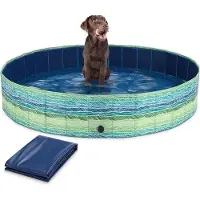 Markenlos Hundebad mit Abdeckplane - 160 cm Durchmesser - Für große und kleine Hunde - Mit Palmblätterdruck
